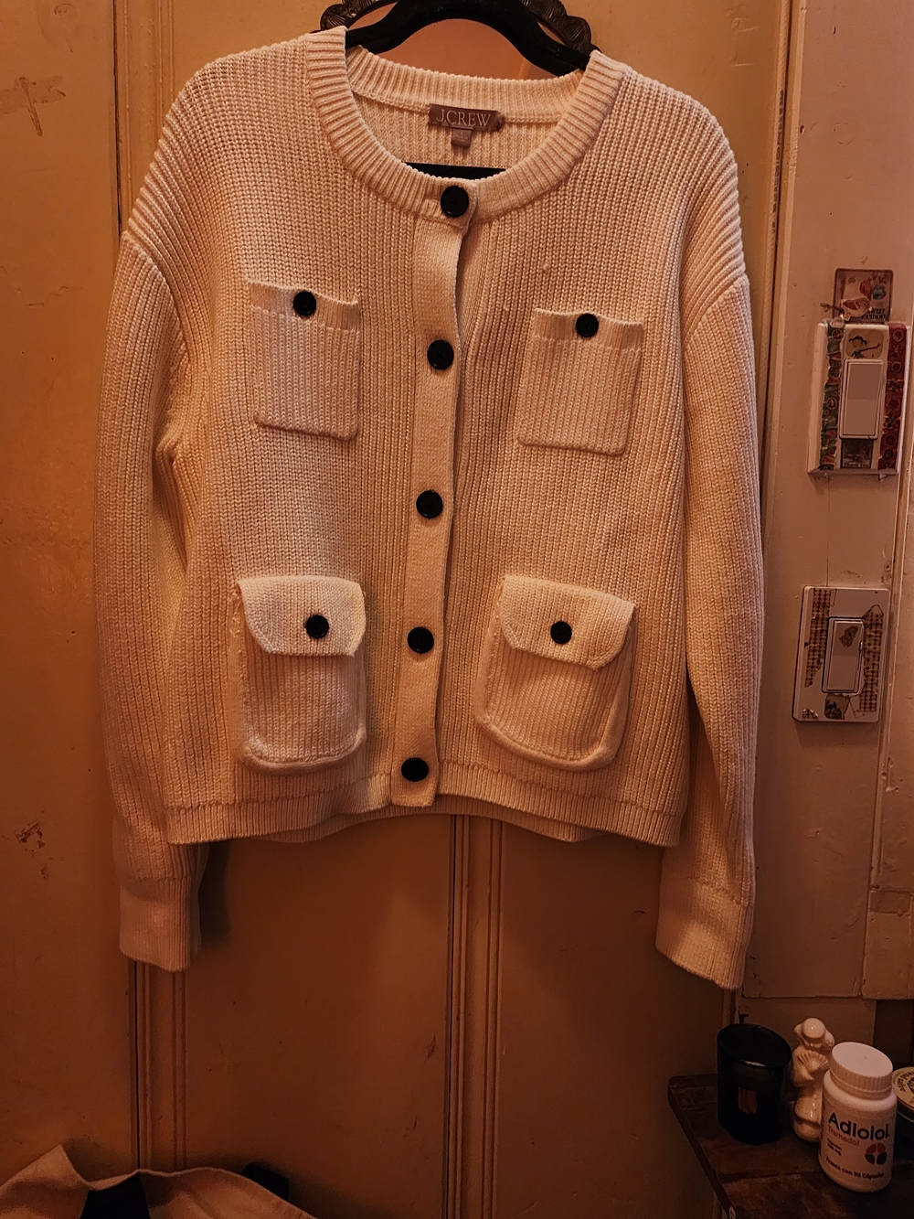 J.Crew Cream Button-Up Pocket Cardigan